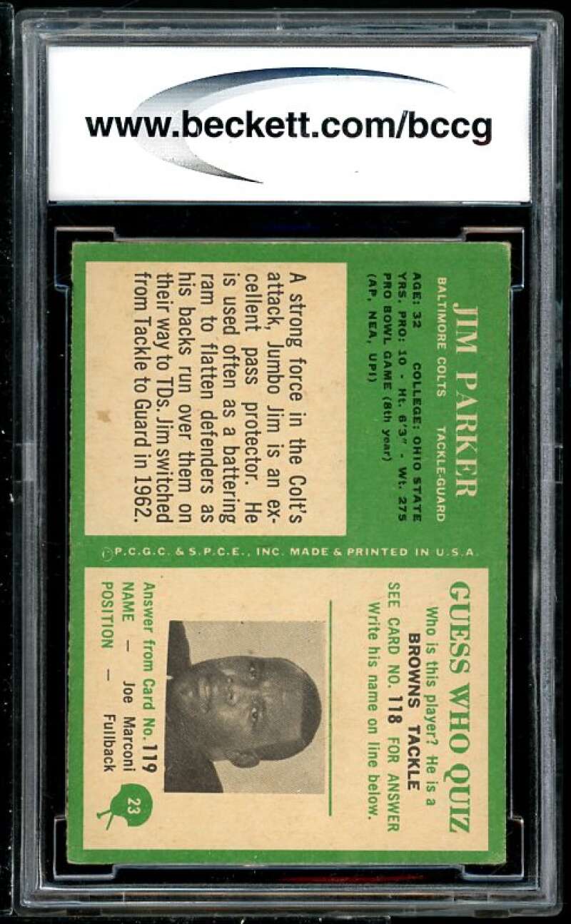 Jim Parker Card 1966 Philadelphia #23 BGS BCCG 8 (Read Description) Image 2