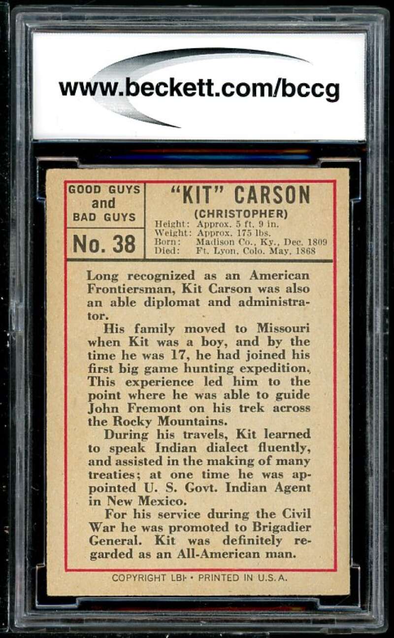 Kit Carson Card 1966 Good Guys And Bad Guys #38 BGS BCCG 9 (Read Description) Image 2