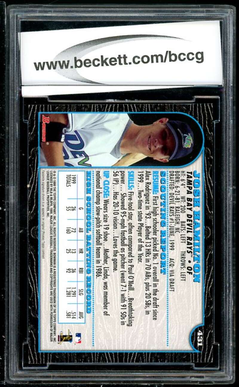 Josh Hamilton Rookie Card 1999 Bowman #431 BGS BCCG 10 (Read Description) Image 2