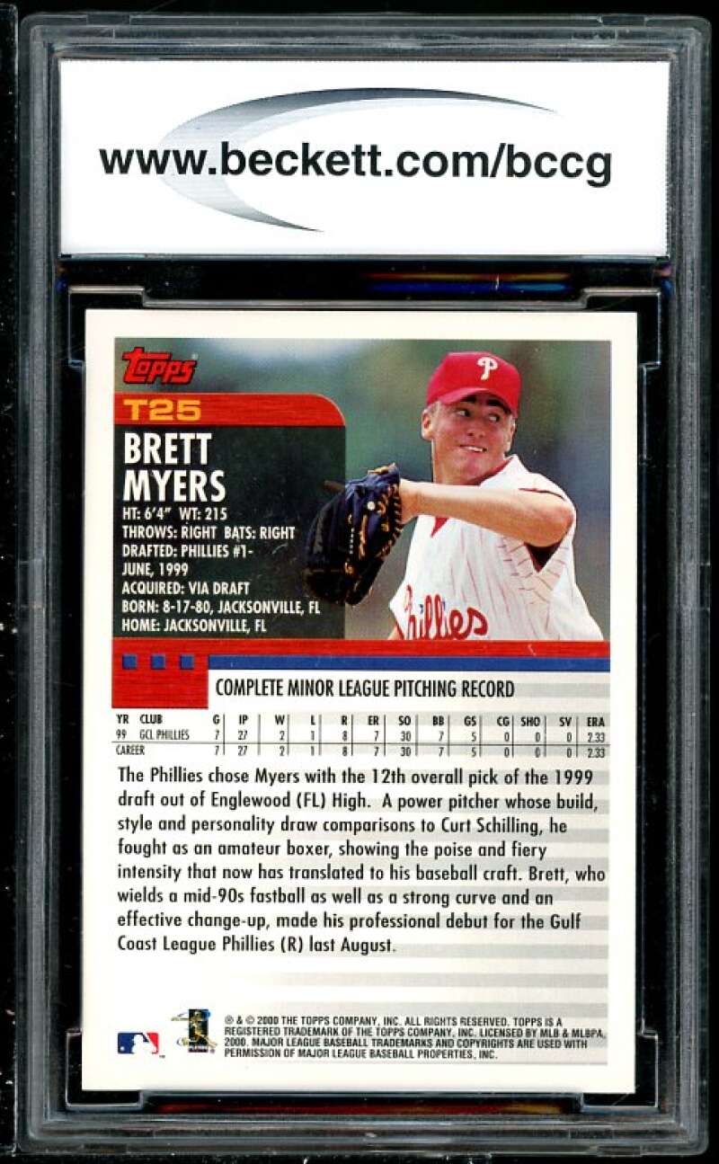 Brett Myers Rookie Card 2000 Topps Traded #T25 BGS BCCG 10 (Read Description) Image 2