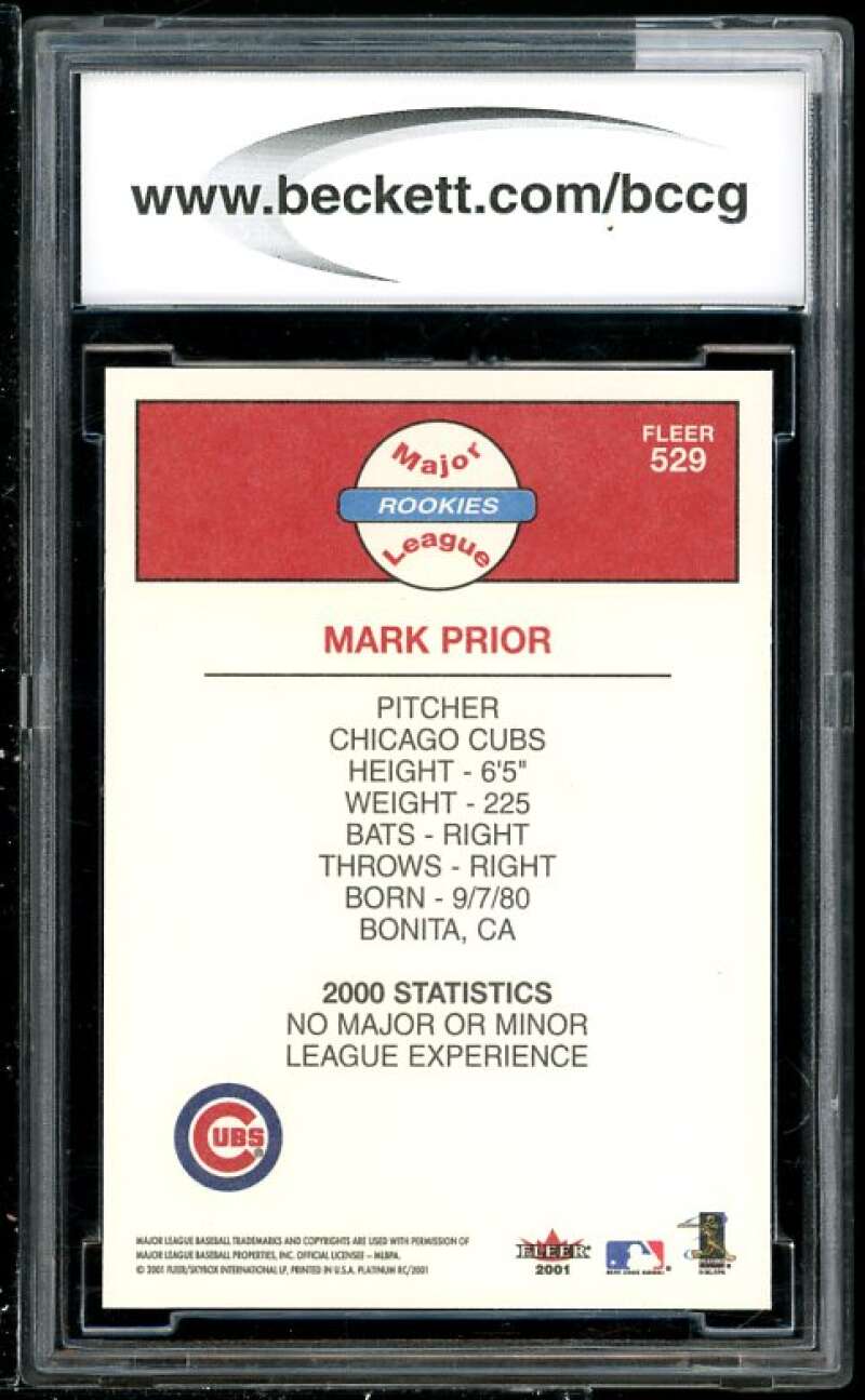 Mark Prior Rookie Card 2001 Fleer Platinum #529 BGS BCCG 10 (Read Description) Image 2