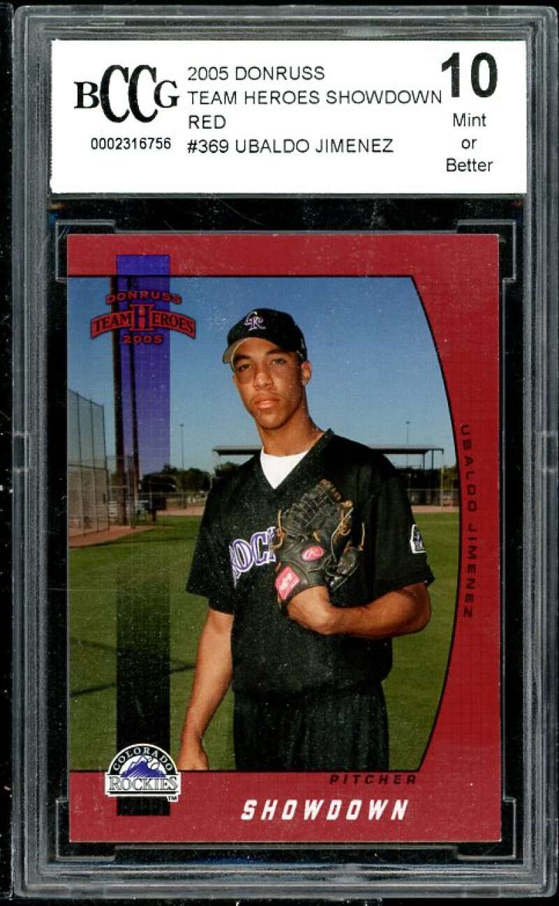 Ubaldo Jimenez RC 2005 Donruss TH Show Red #369 BGS BCCG 10 (Read Description) Image 1