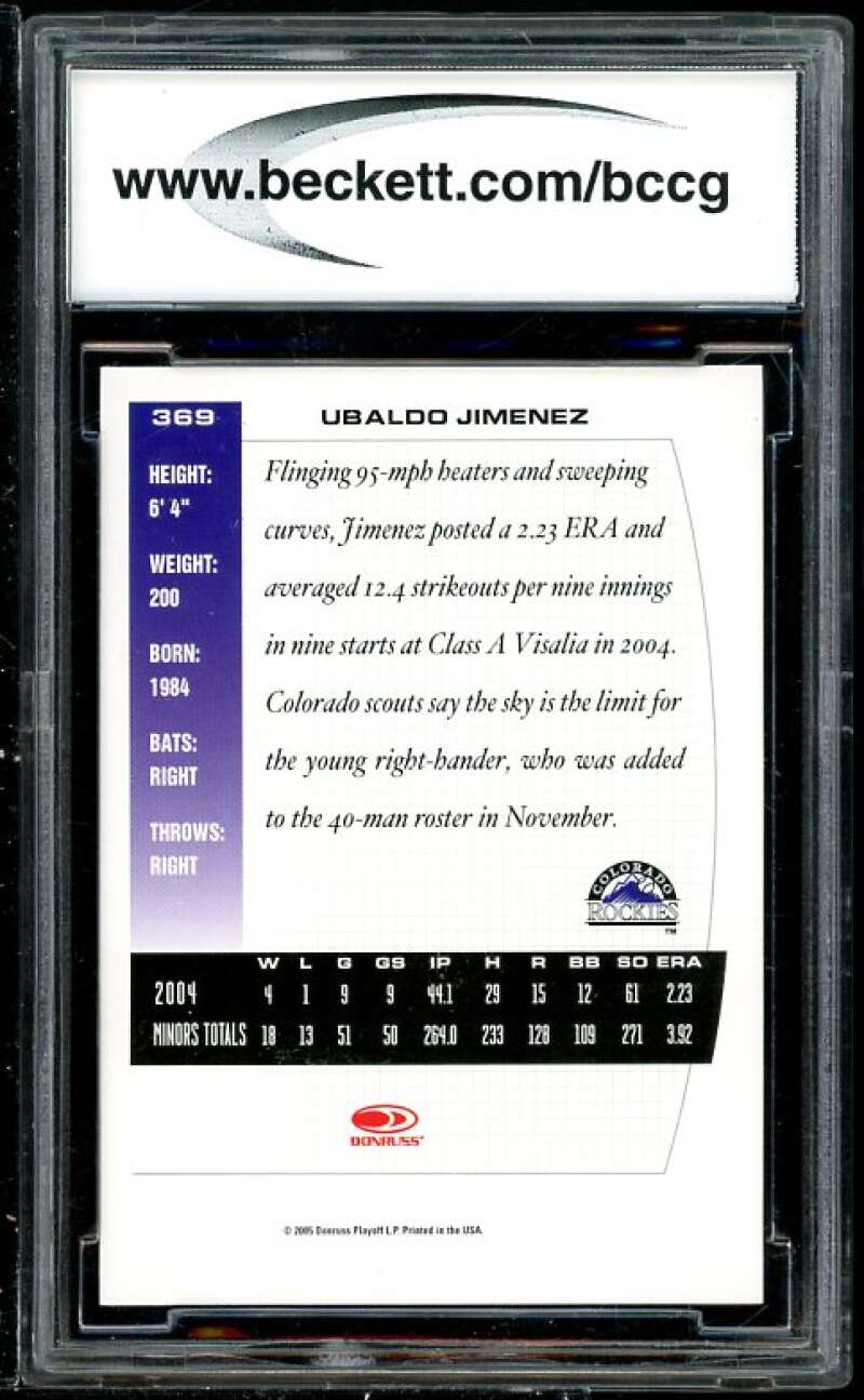 Ubaldo Jimenez RC 2005 Donruss TH Show Red #369 BGS BCCG 10 (Read Description) Image 2