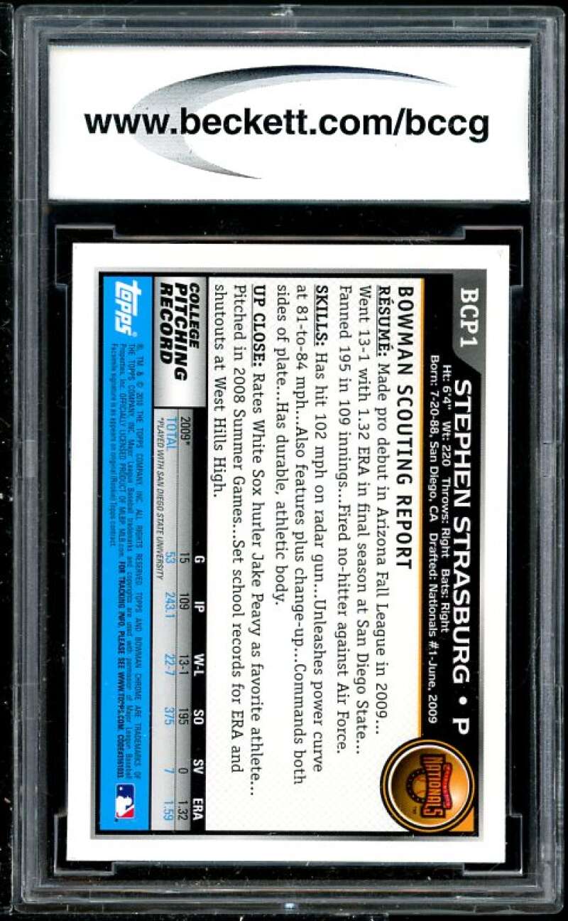 Stephen Strasburg 2010 Bowman Chrome Prospects #1 BGS BCCG 10 (Read Description) Image 2