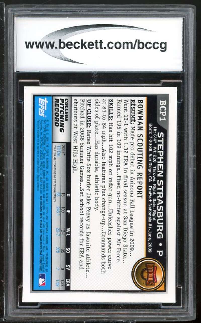 Stephen Strasburg 2010 Bowman Chrome Prospects #1 BGS BCCG 10 (Read Description) Image 2