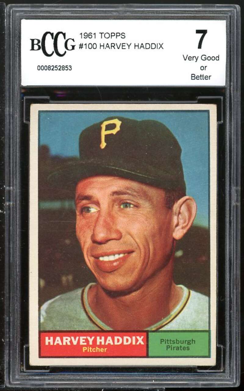 Harvey Haddix Card 1961 Topps #100 BGS BCCG 7 (Read Description) Image 1