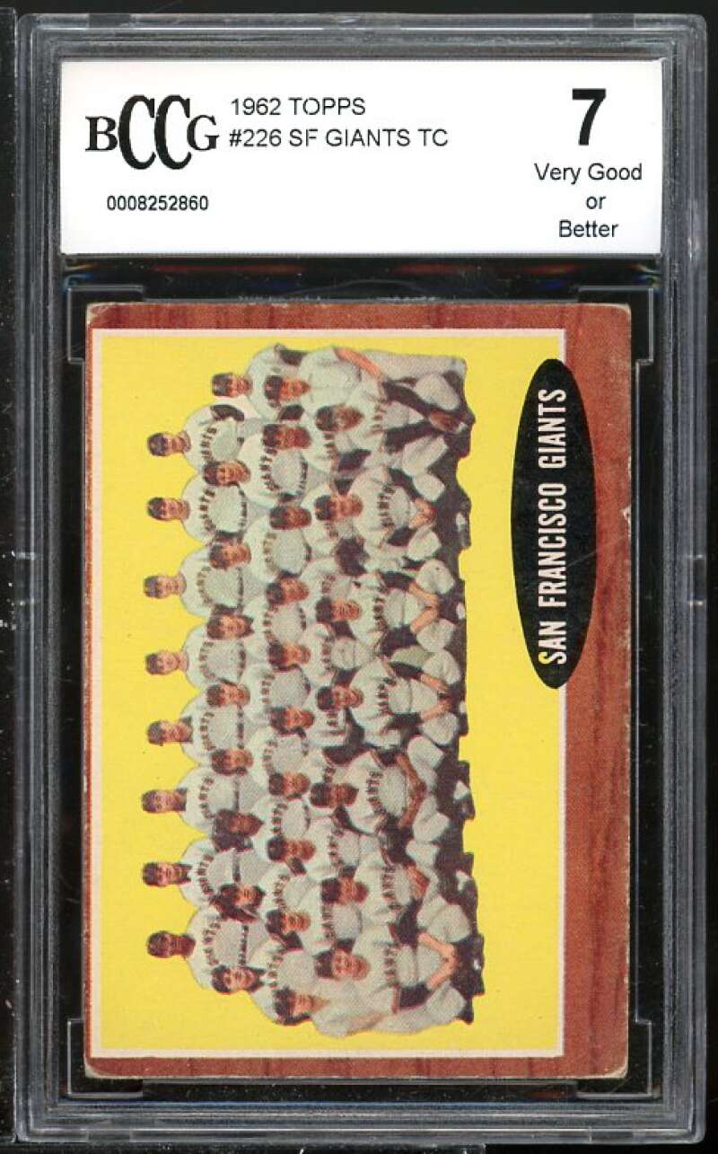 San Francisco Giants Team Card 1962 Topps #226 BGS BCCG 7 (Read Description) Image 1