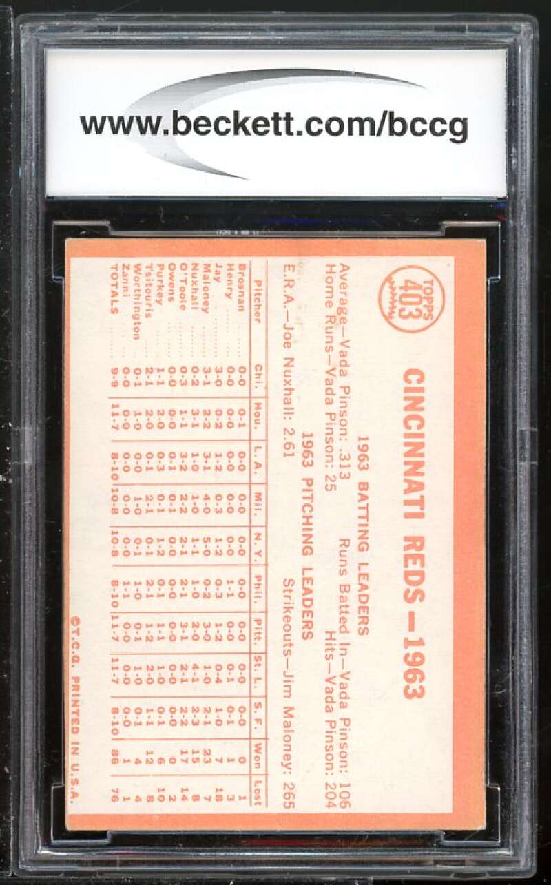 Cincinnati Reds Team Card 1964 Topps #403 BGS BCCG 7 (Read Description) Image 2