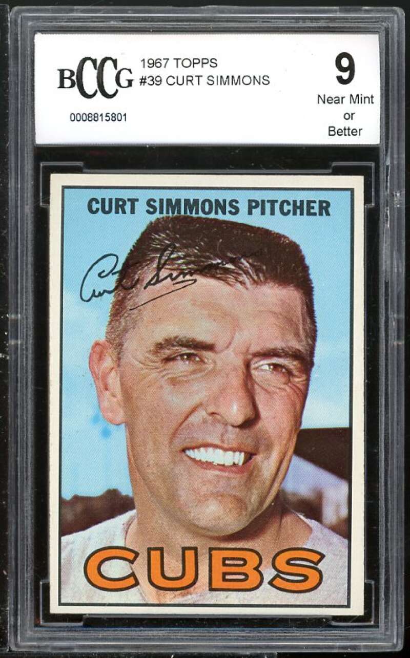 Curt Simmons Card 1967 Topps #39 BGS BCCG 9 (Read Description) Image 1