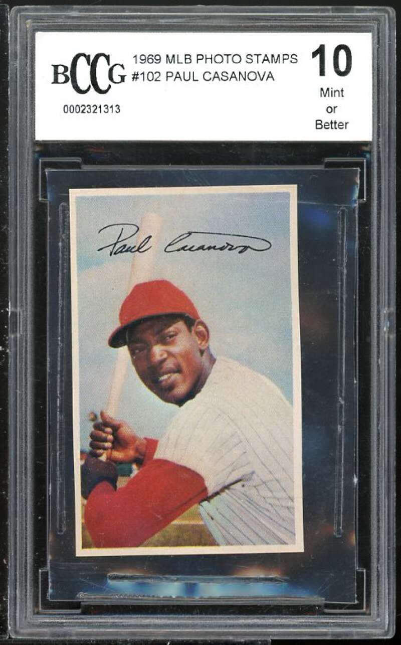 Paul Casanova Card 1969 MLB Photo Stamps #102 BGS BCCG 10 (Read Description) Image 1