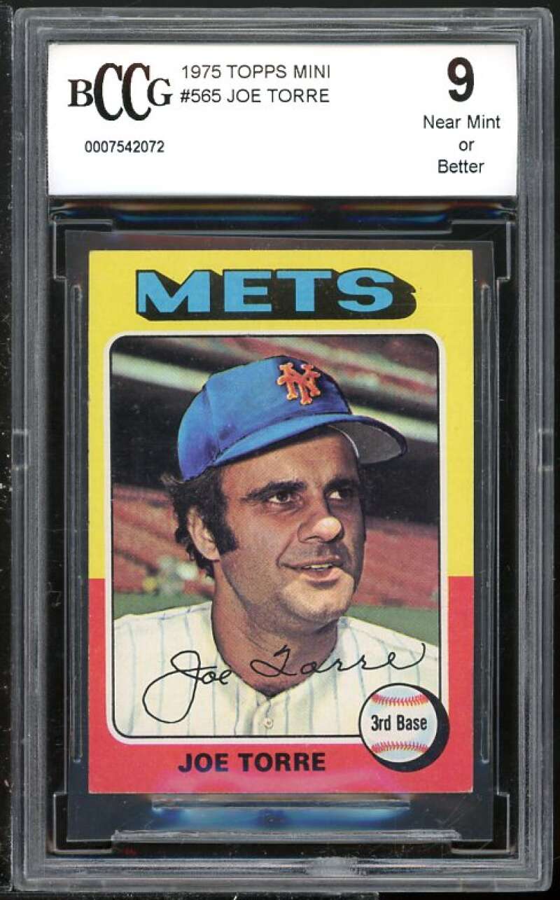 Joe Torre Card 1975 Topps Mini #565 BGS BCCG 9 (Read Description) Image 1