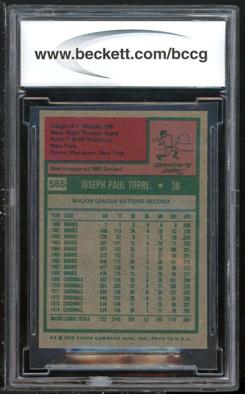 Joe Torre Card 1975 Topps Mini #565 BGS BCCG 9 (Read Description) Image 2