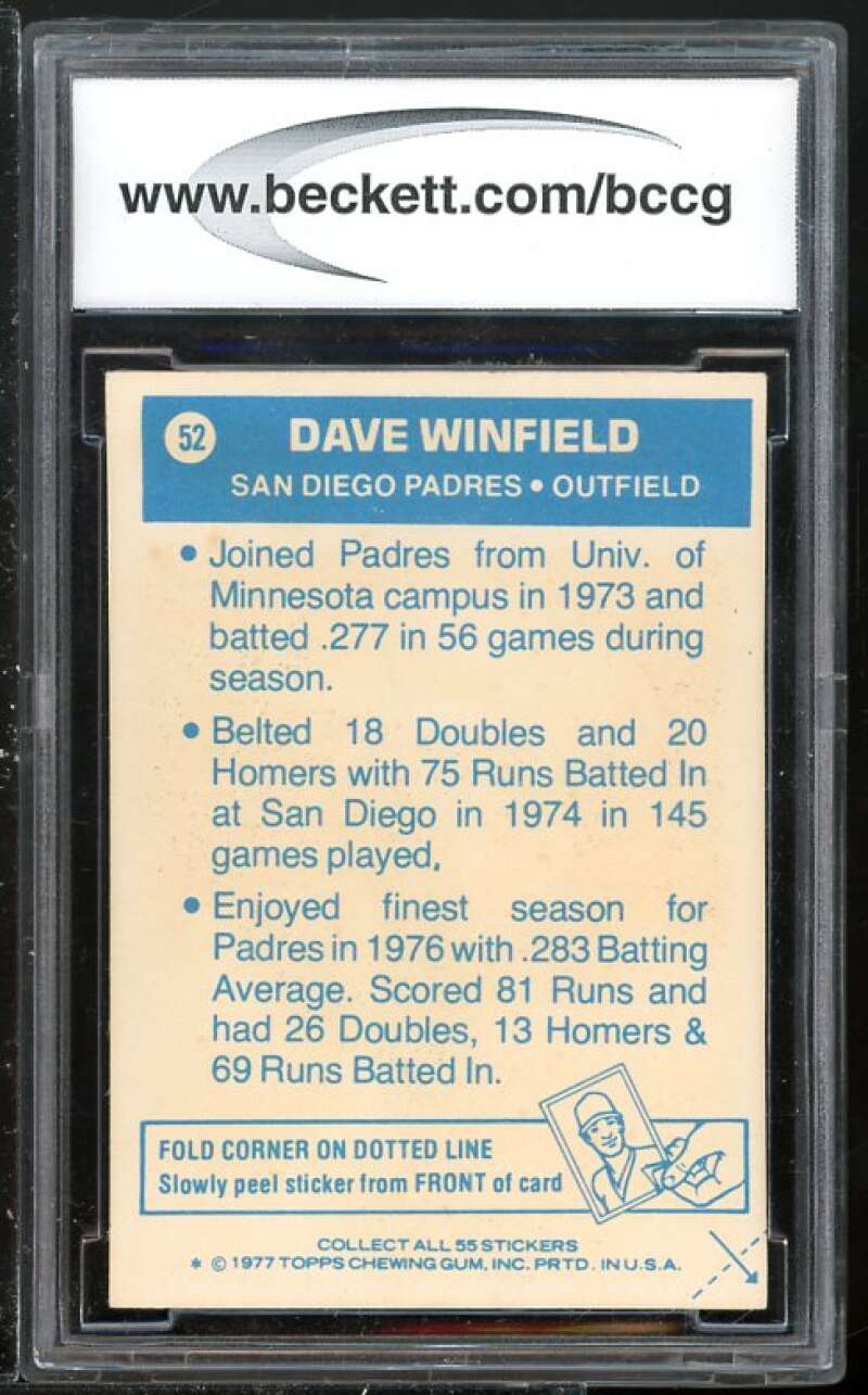 Dave Winfield Card 1977 Topps Cloth Stickers #52 BGS BCCG 9 (Read Description) Image 2