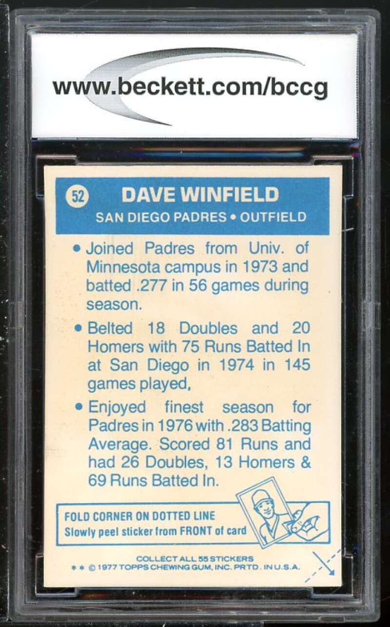 Dave Winfield Card 1977 Topps Cloth Stickers #52 BGS BCCG 9 (Read Description) Image 2