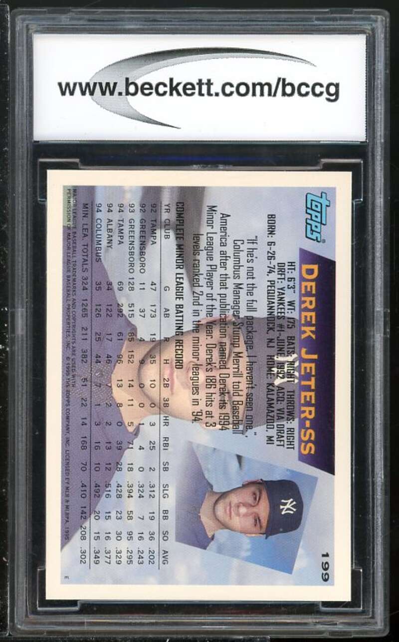 Derek Jeter Card 1995 Topps #199 BGS BCCG 9 (Read Description) Image 2