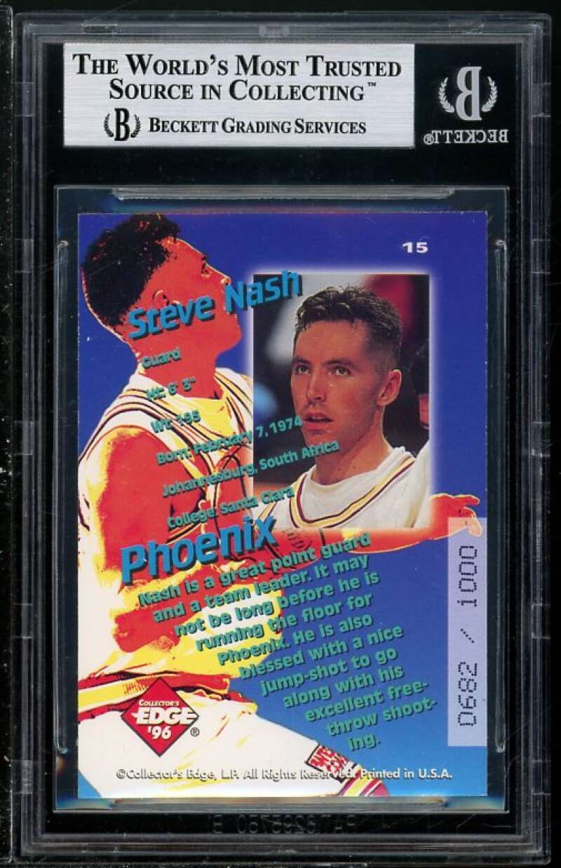 Steve Nash Rookie 1996 Collector's Edge KK Gold #15 BGS 9 (Read Description) Image 2