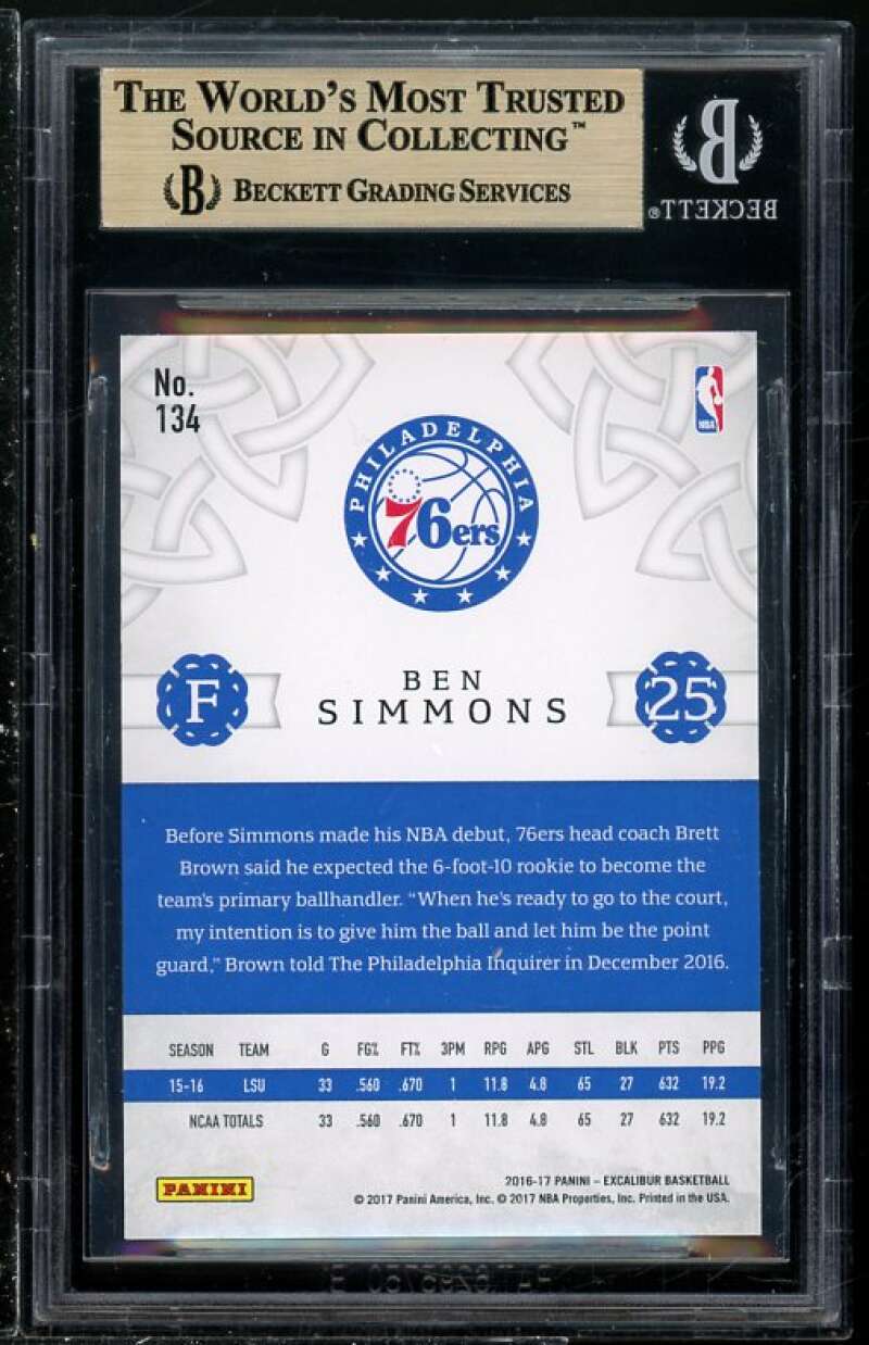 Ben Simmons Rookie Card 2016-17 Panini Excalibur #134 BGS 9.5 (Read Description) Image 2