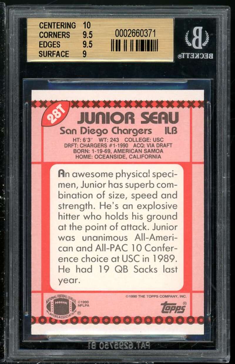 Junior Seau Rookie Card 1990 Topps Traded #28T BGS 9.5 (Read Description) Image 2