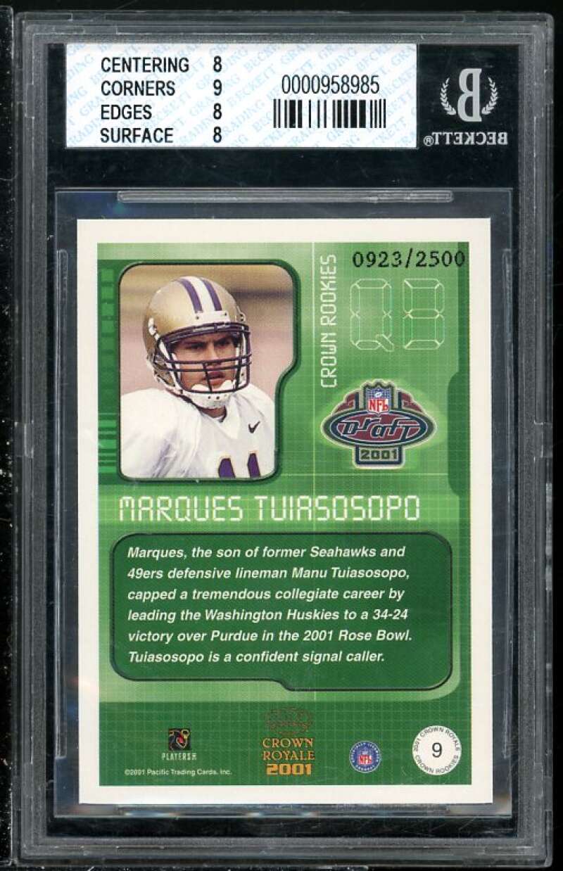 Marques Tuiasosopo Rookie 2001 Crown Royale CR #9 BGS 8 (Read Description) Image 2