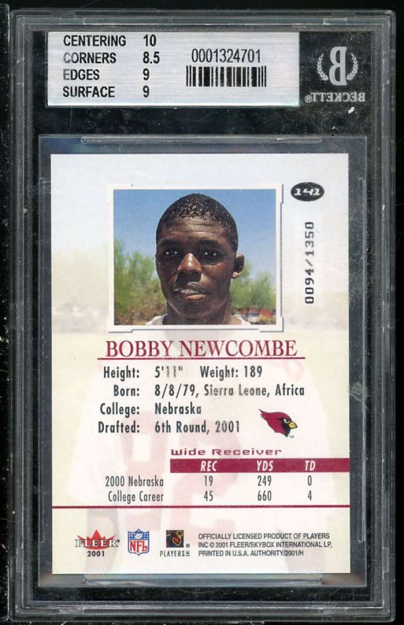 Bobby Newcombe Rookie Card 2001 Fleer Authority #141 BGS 9 (Read Description) Image 2