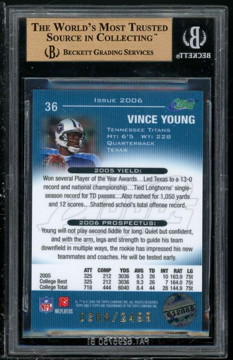 Vince Young Rookie Card 2006 eTopps #36 BGS 9.5 (Read Description) Image 2