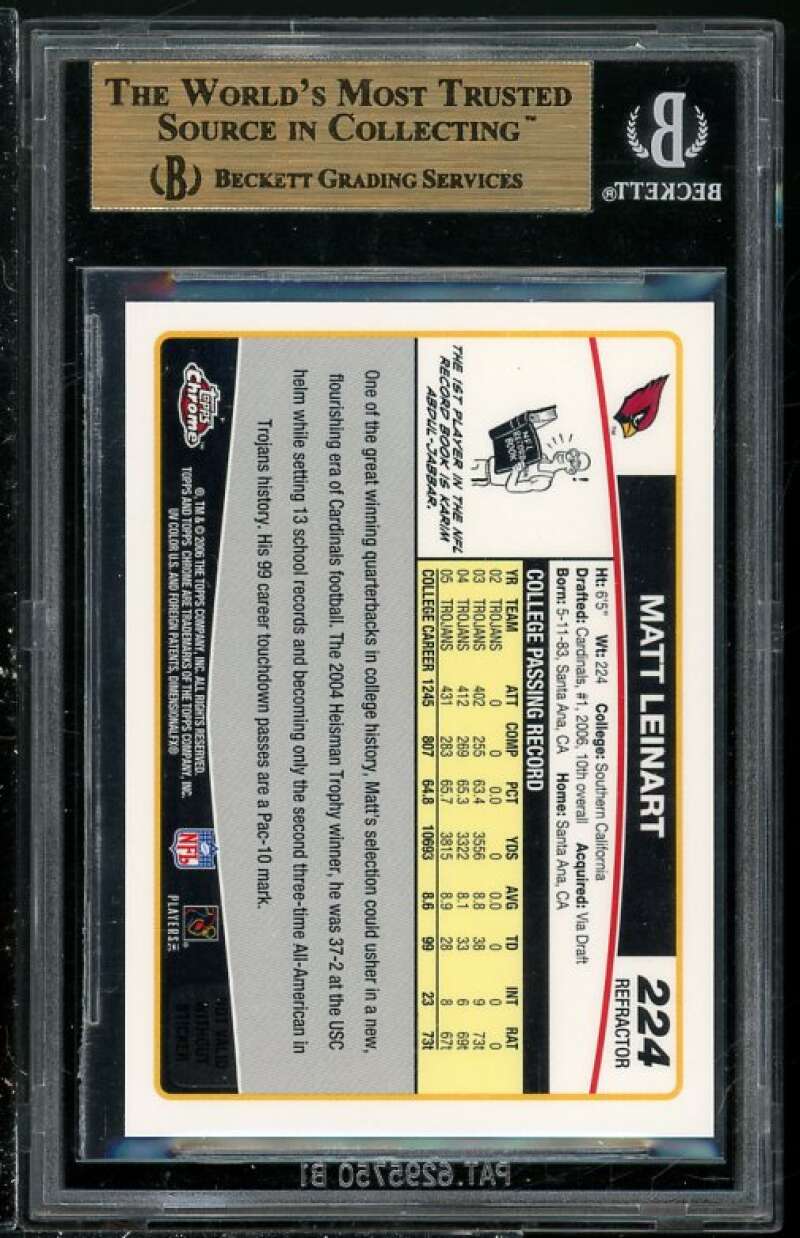 Matt Leinart Rookie 2006 Topps Chrome Refractor #224 BGS 9.5 (Read Description) Image 2