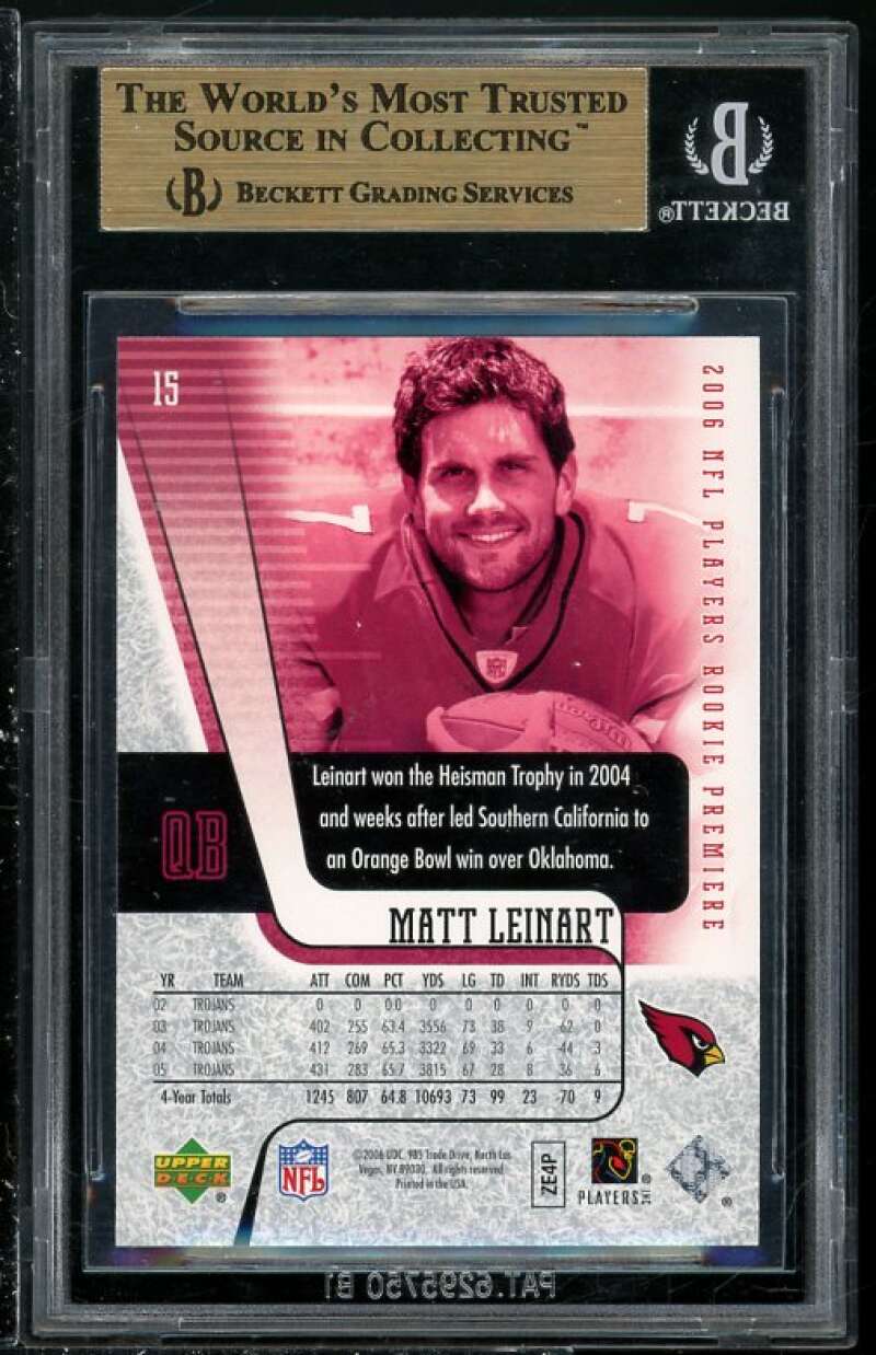 Matt Leinart 2006 Upper Deck Rookie Premiere #15 BGS 9.5 (Read Description) Image 2