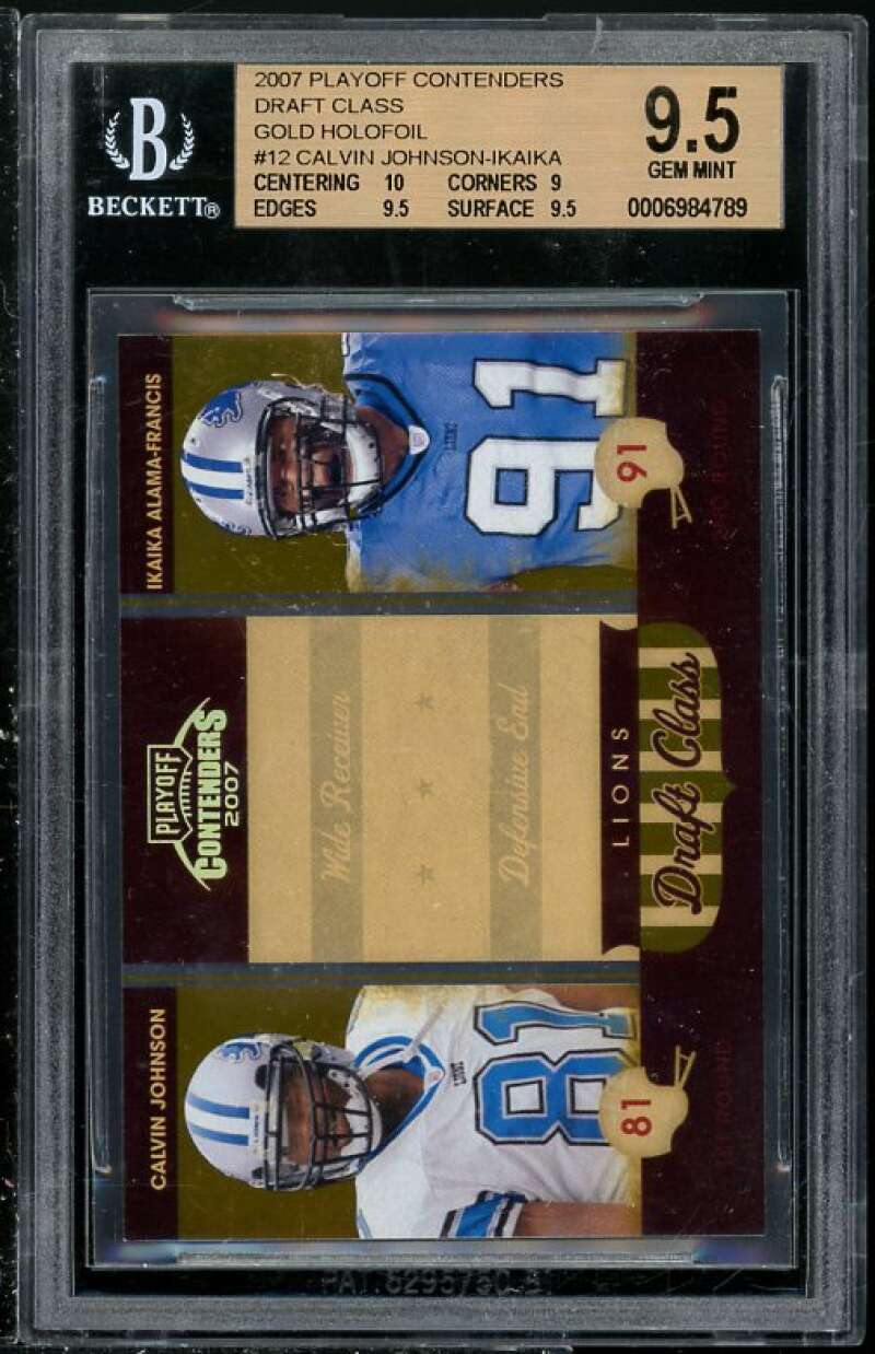 Calvin Johnson Rookie 2007 Playoff Gold Holofoil #12 BGS 9.5 (Read Description) Image 1