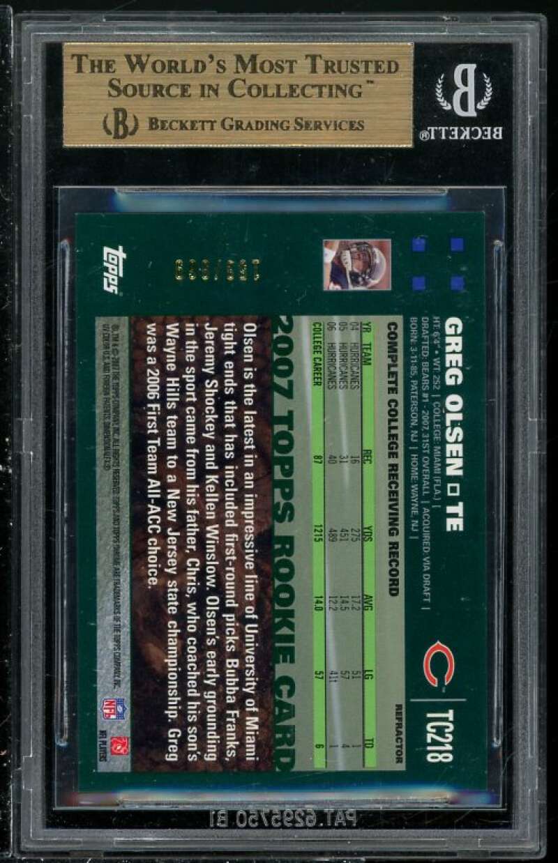 Greg Olsen Rookie 2007 Topps Chrome White Refractors #TC218 BGS 9.5 (Read) Image 2