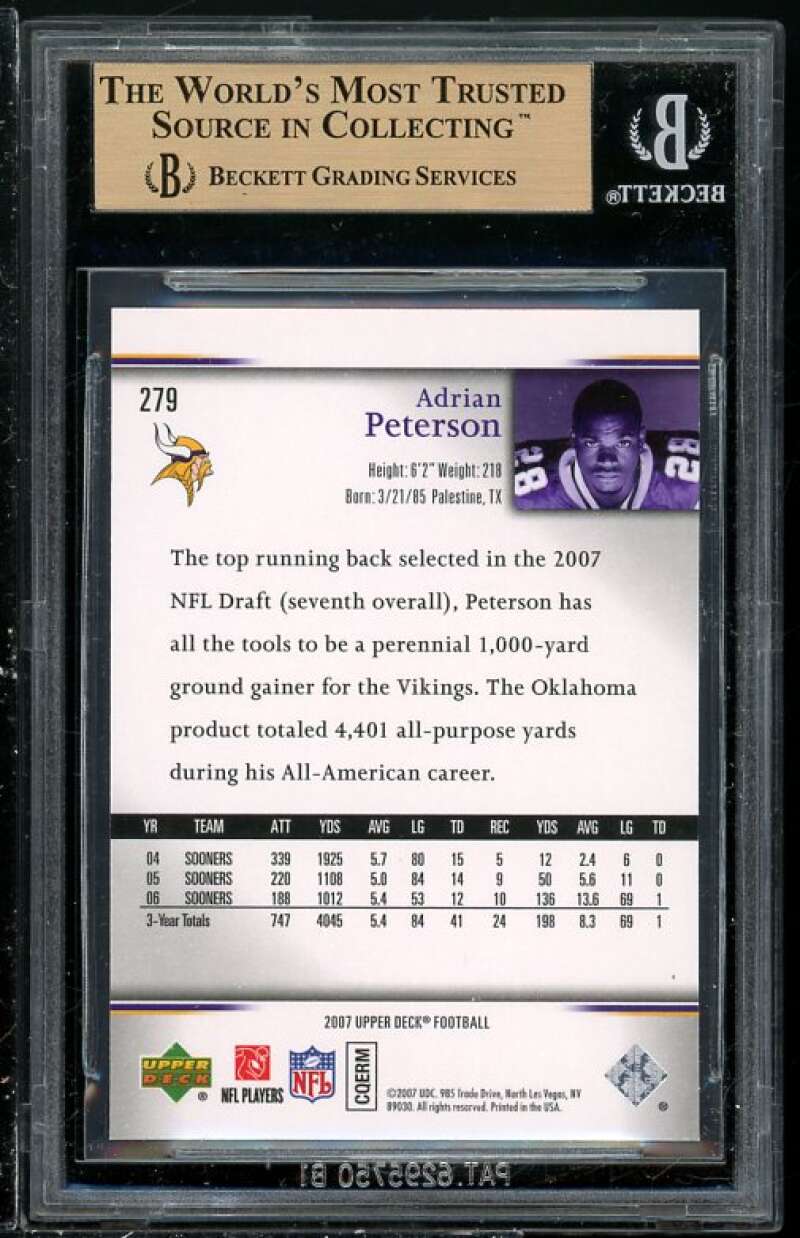 Adrian Peterson Rookie 2007 UD Star Rookies RE #279 BGS 9.5 (Read Description) Image 2