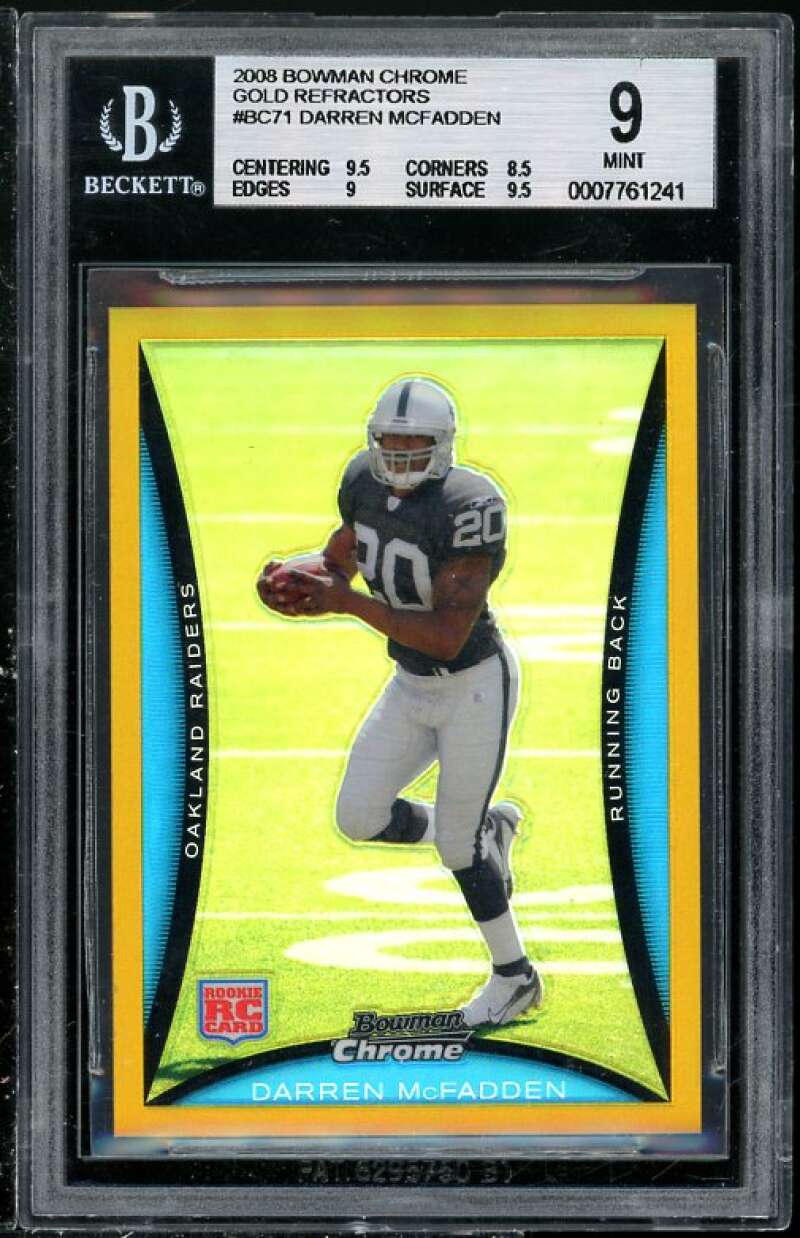 Darren Mcfadden Rookie 2008 Bowman Chrome Gold #BC71 BGS 9 (Read Description) Image 1