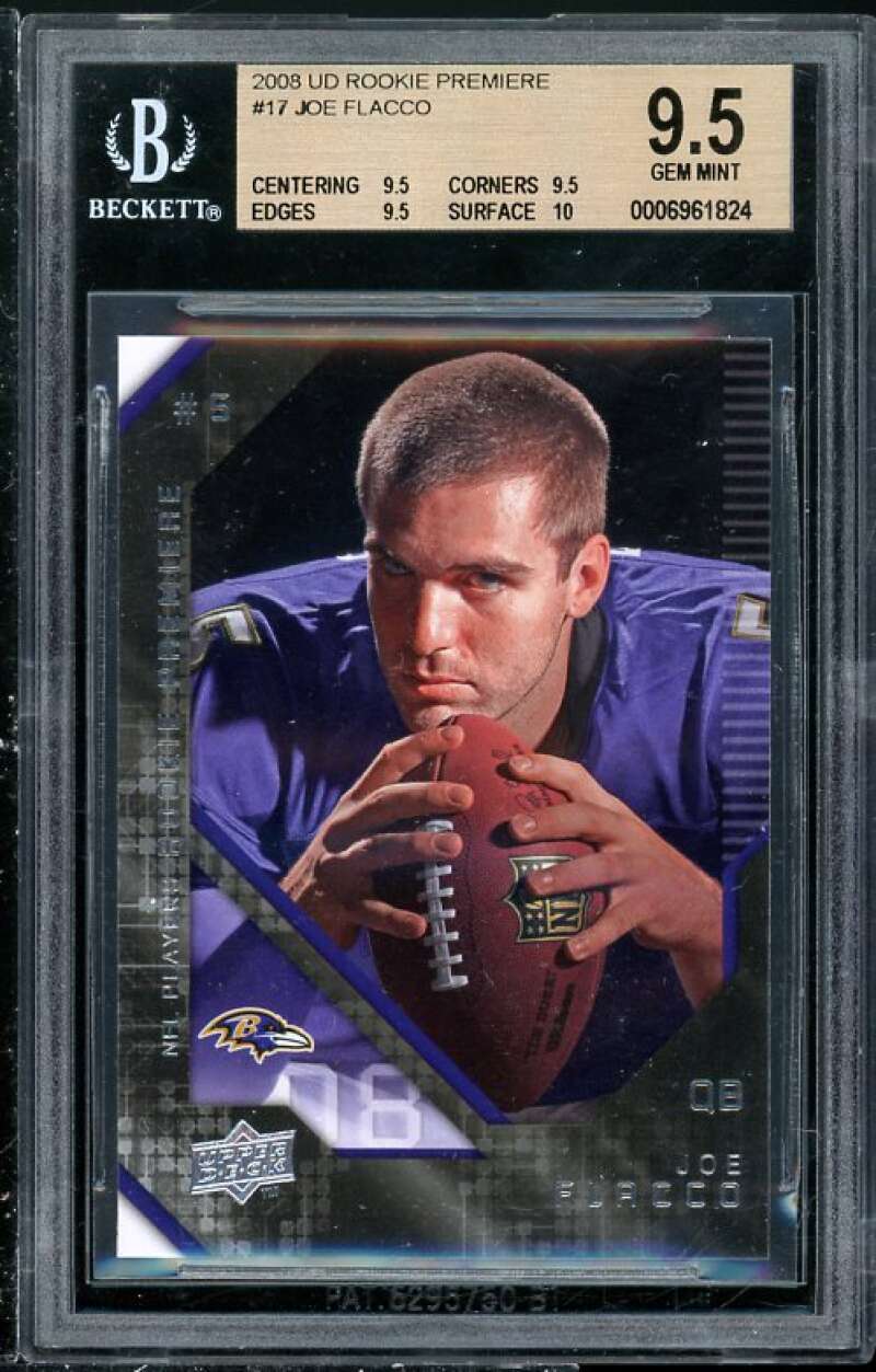 Joe Flacco Rookie Card 2008 UD Rookie Premiere #17 BGS 9.5 (Read Description) Image 1