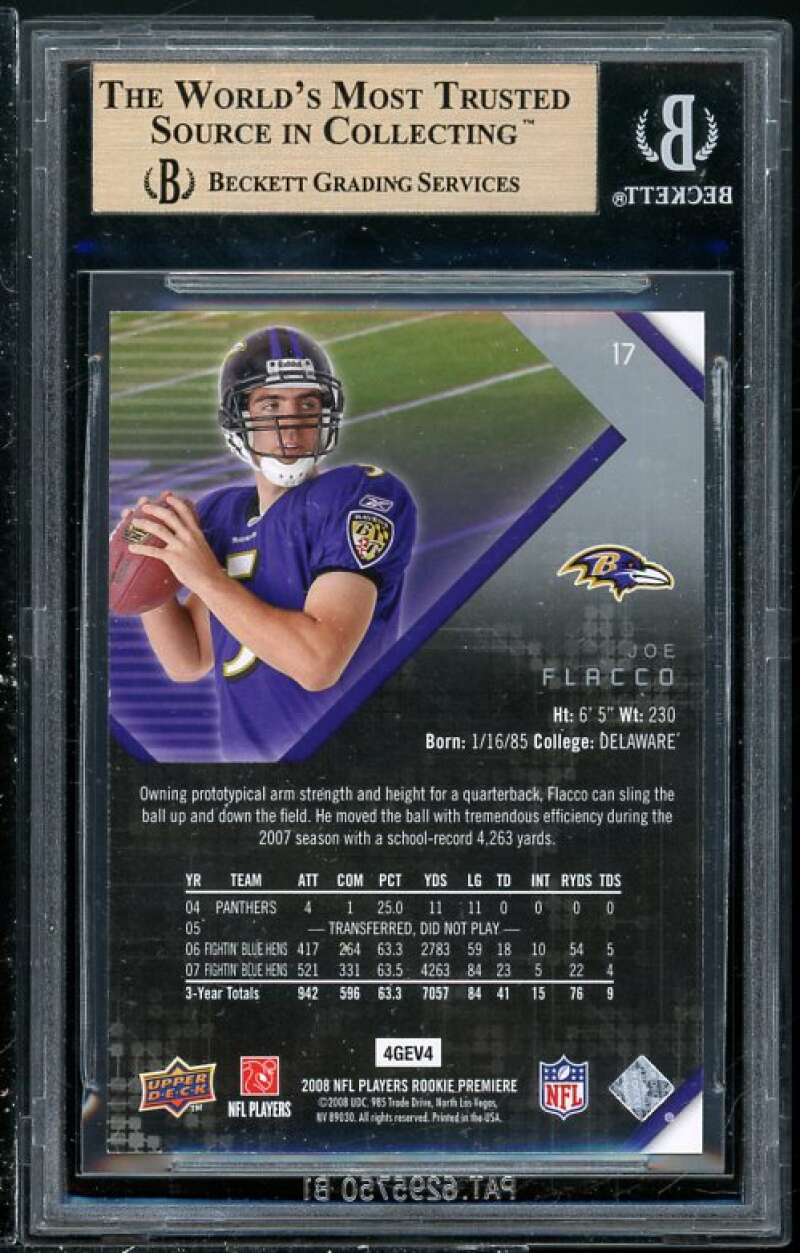 Joe Flacco Rookie Card 2008 UD Rookie Premiere #17 BGS 9.5 (Read Description) Image 2