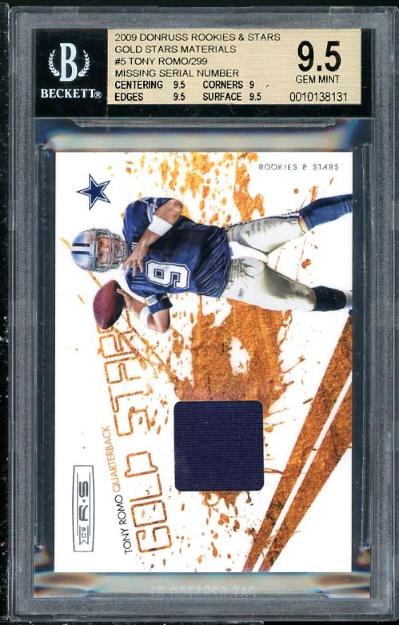 Tony Romo Card 2009 Donruss Rookies Stars Gold Materials #5 BGS 9.5 (Read) Image 1