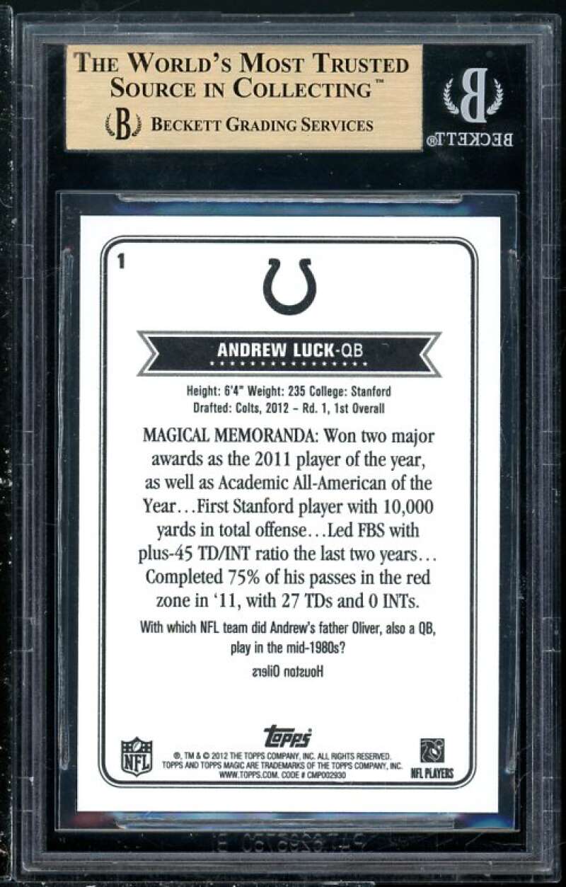 Andrew Luck Rookie Card 2012 Topps Magic #1 BGS 9.5 (Read Description) Image 2