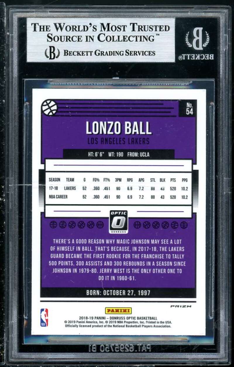 Lonzo Ball Card 2018-19 Donruss Optic BLue Velocity BGS 9 (Read Description) Image 2