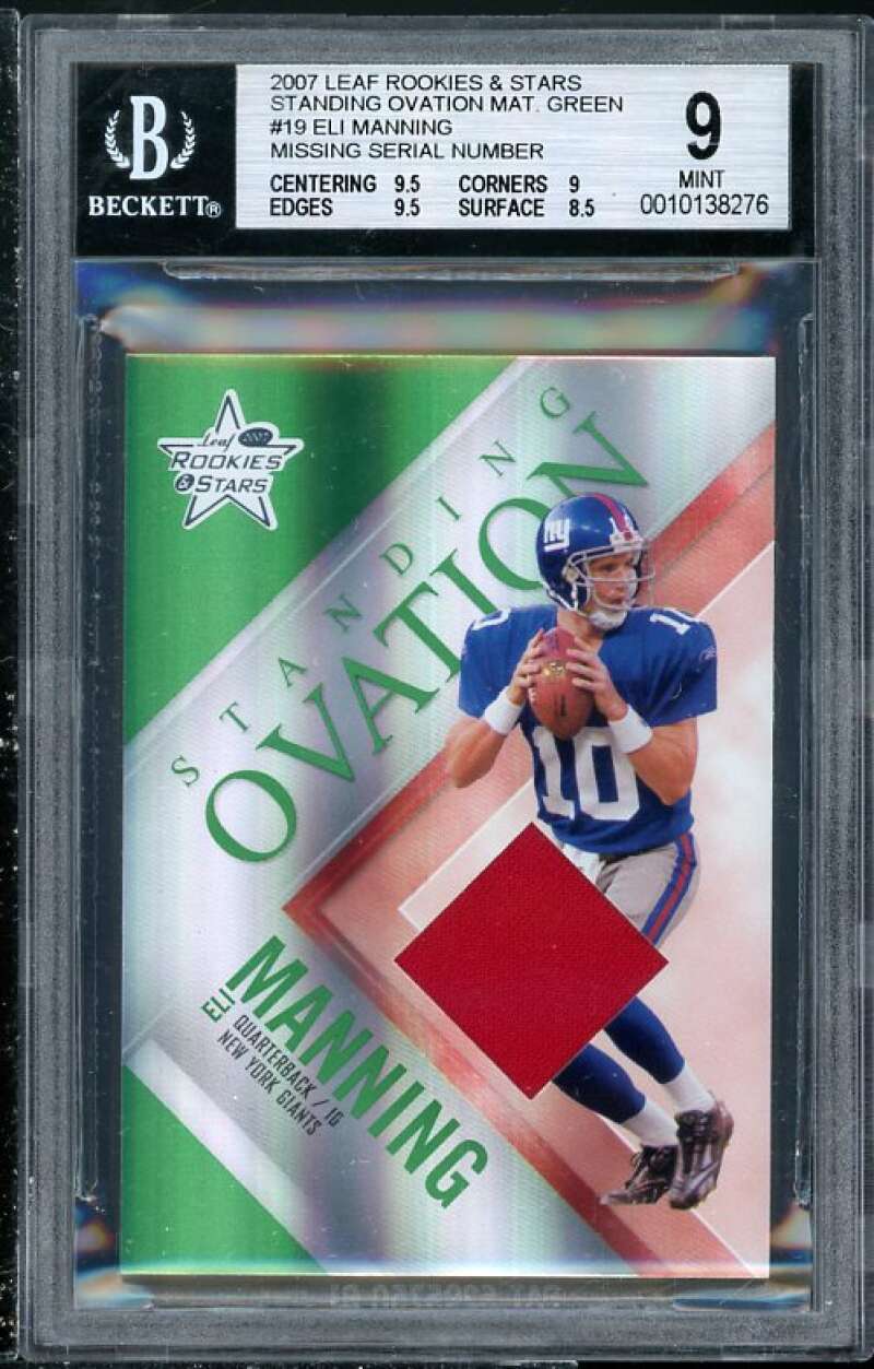 Eli Manning 2007 Leaf Rookies Stars Ovation Materials Green #SO-19 BGS 9 (Read) Image 1