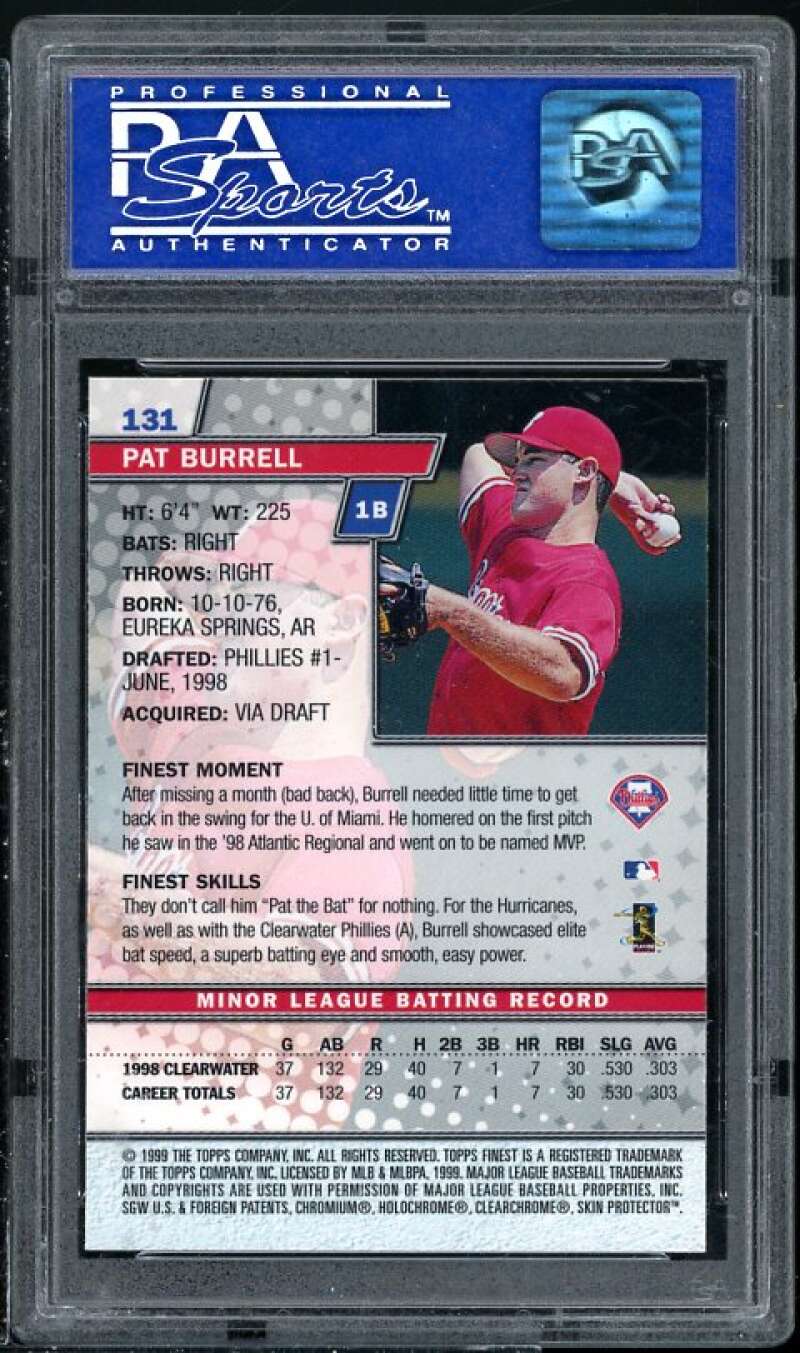 Pat Burrell Rookie Card 1999 Finest #131 PSA 9 (Read Description) Image 2