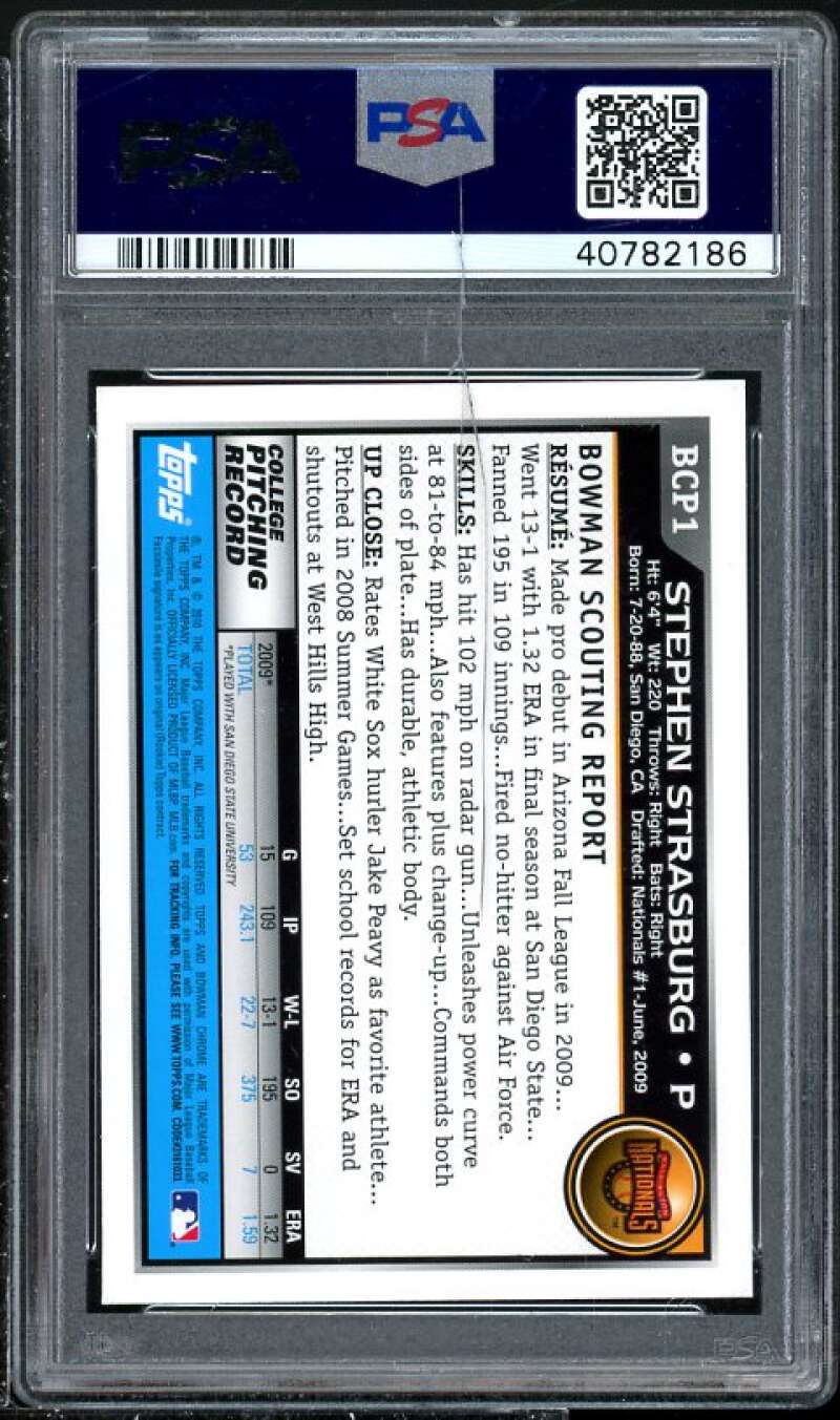 Stephen Strasburg Rookie 2010 Bowman Chrome Prospects #BCP1 PSA 9 (Read) Image 2