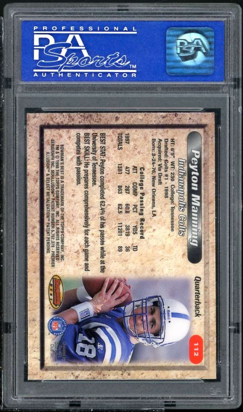 Peyton Manning Rookie Card 1998 Bowman's Best #112 PSA 9 (Read Description) Image 2