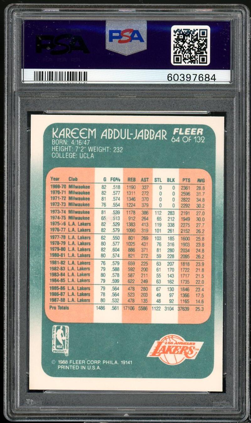 Kareem Abdul-Jabbar Card 1988-89 Fleer #64 PSA 9 Image 2