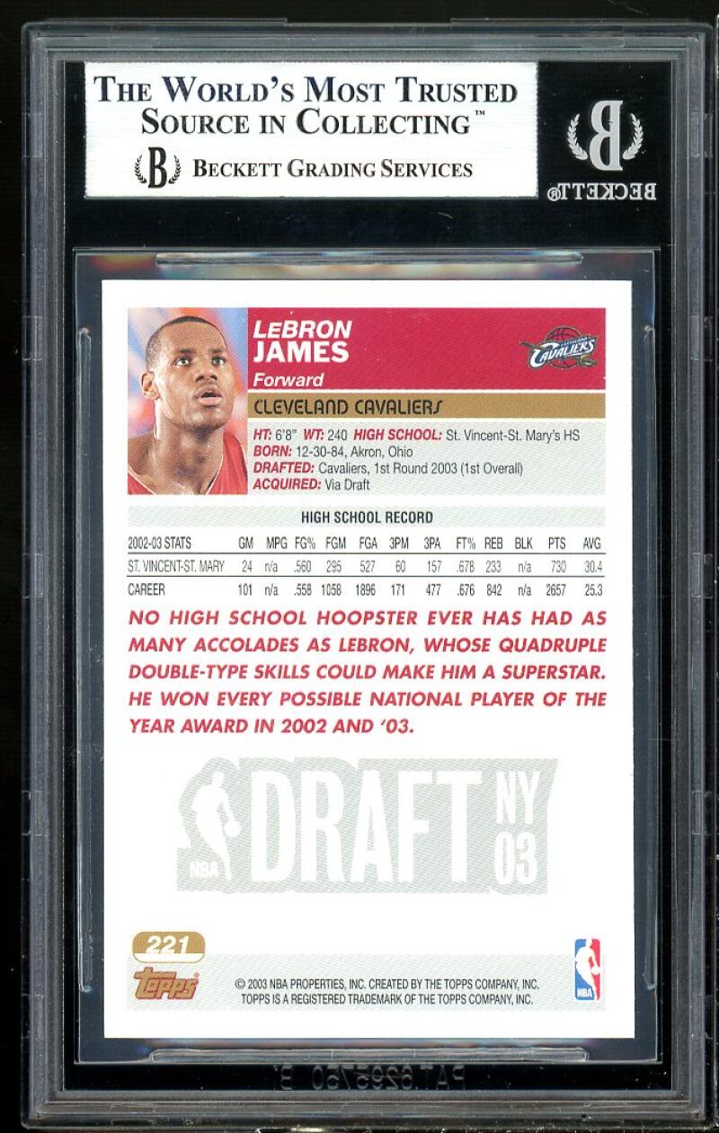 Lebron James Rookie Card 2003-04 Topps Collection #221 BGS 9 (9.5 9.5 9 8.5) Image 2