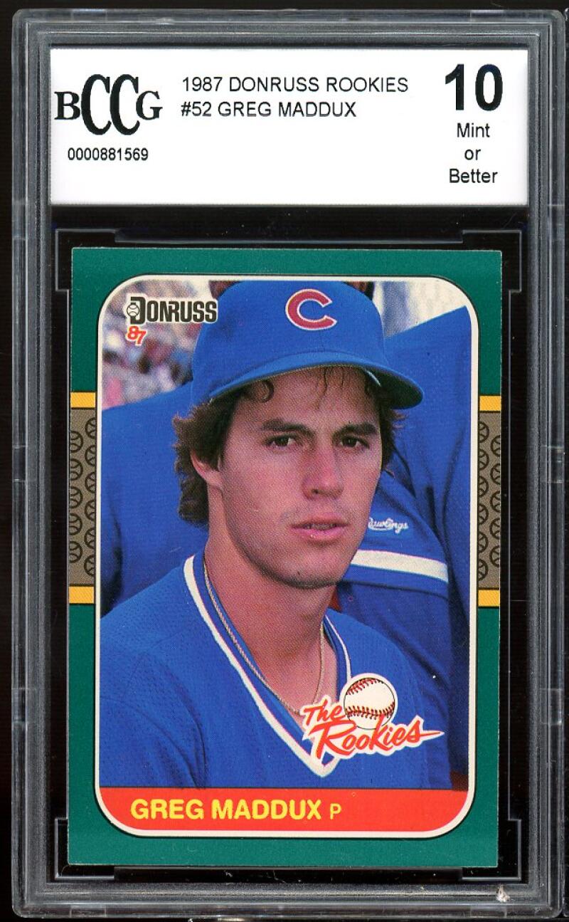 1987 Donruss The Rookies #52 Greg Maddux Rookie Card BGS BCCG 10 Mint+ Image 1