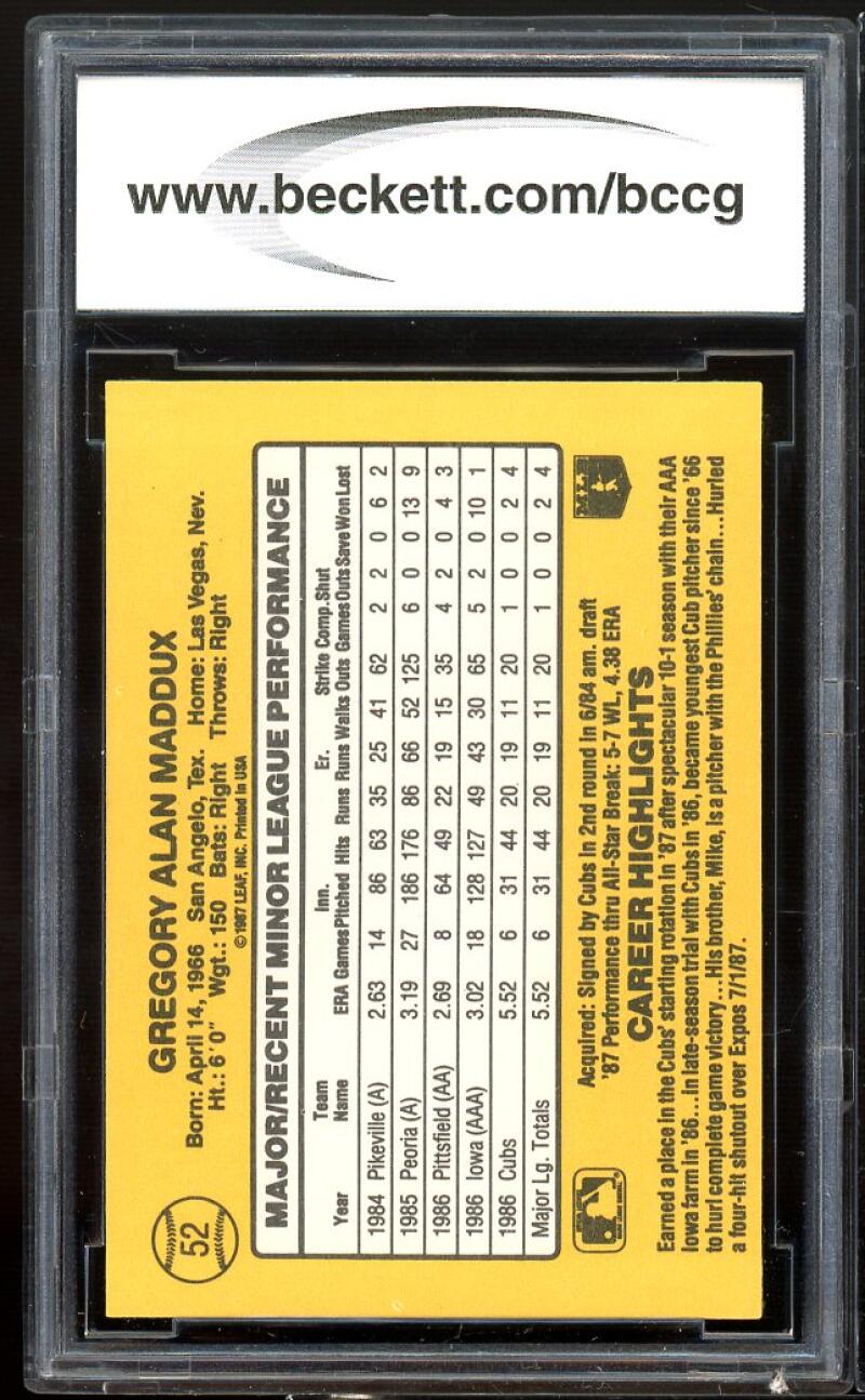 1987 Donruss The Rookies #52 Greg Maddux Rookie Card BGS BCCG 10 Mint+ Image 2