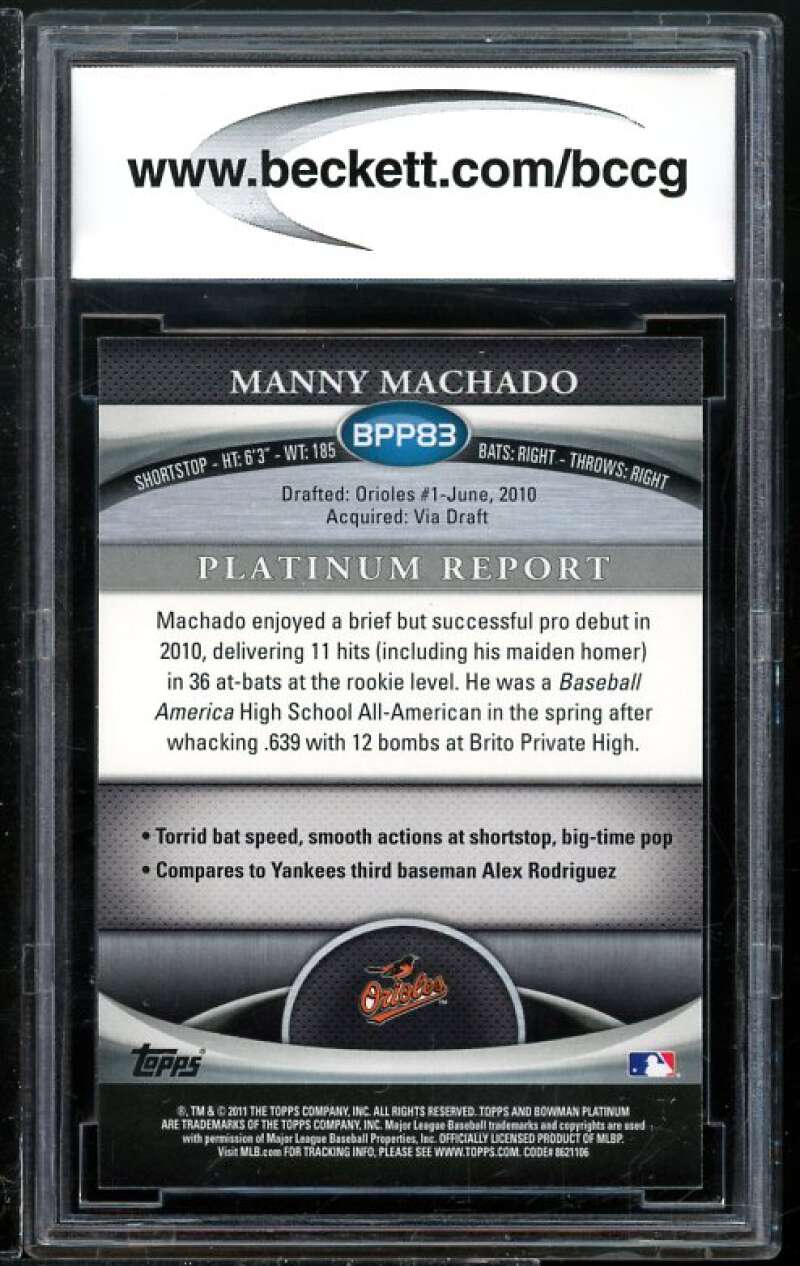 2011 Bowman Platinum Prospects Refractors #83 Manny Machado Rookie BGS BCCG 10 Image 2