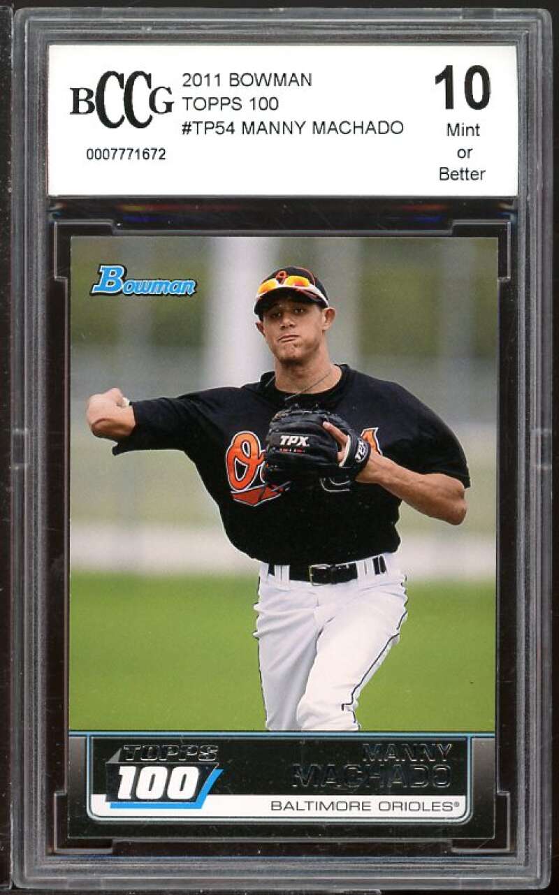 2011 Bowman Topps 100 #TP54 Manny Machado Rookie Card BGS BCCG 10 Mint+ Image 1