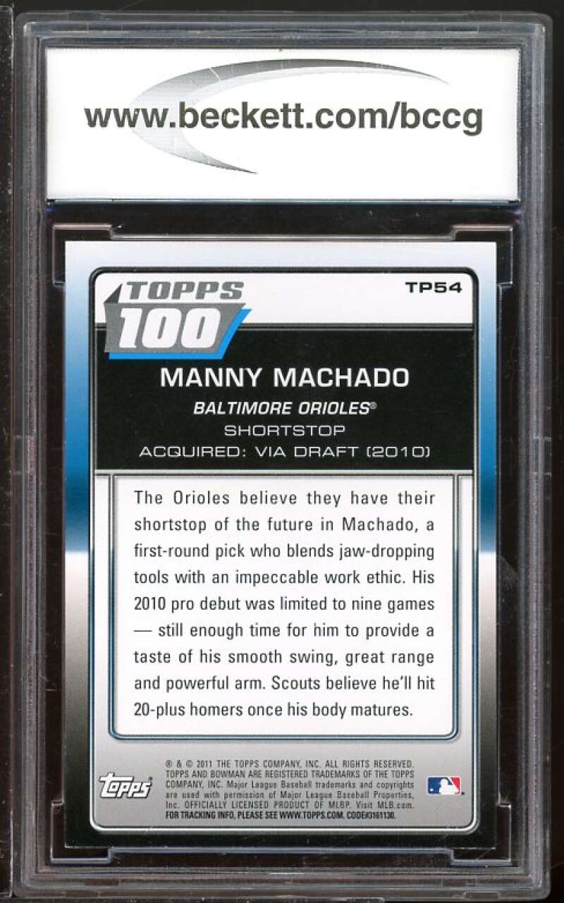 2011 Bowman Topps 100 #TP54 Manny Machado Rookie Card BGS BCCG 10 Mint+ Image 2