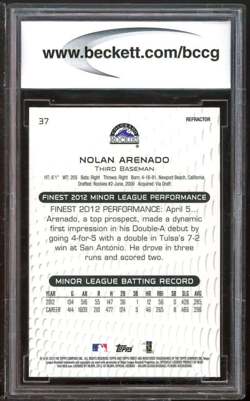 2013 Finest X-Fractors #37 Nolan Arenado Rookie Card BGS BCCG 10 Mint+ Image 2