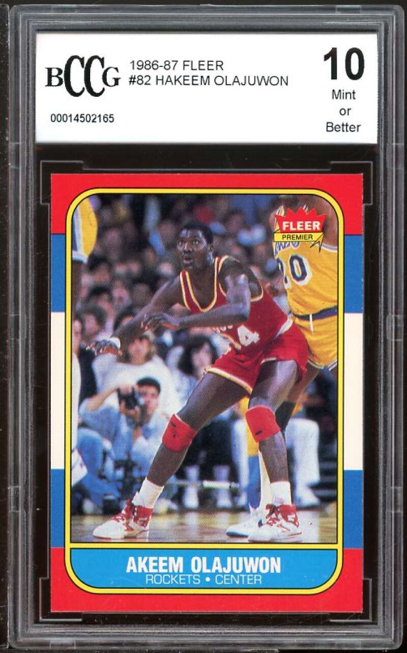 1986-87 Fleer #82 Akeem Olajuwon Rookie Card BGS BCCG 10 Mint+ Image 1