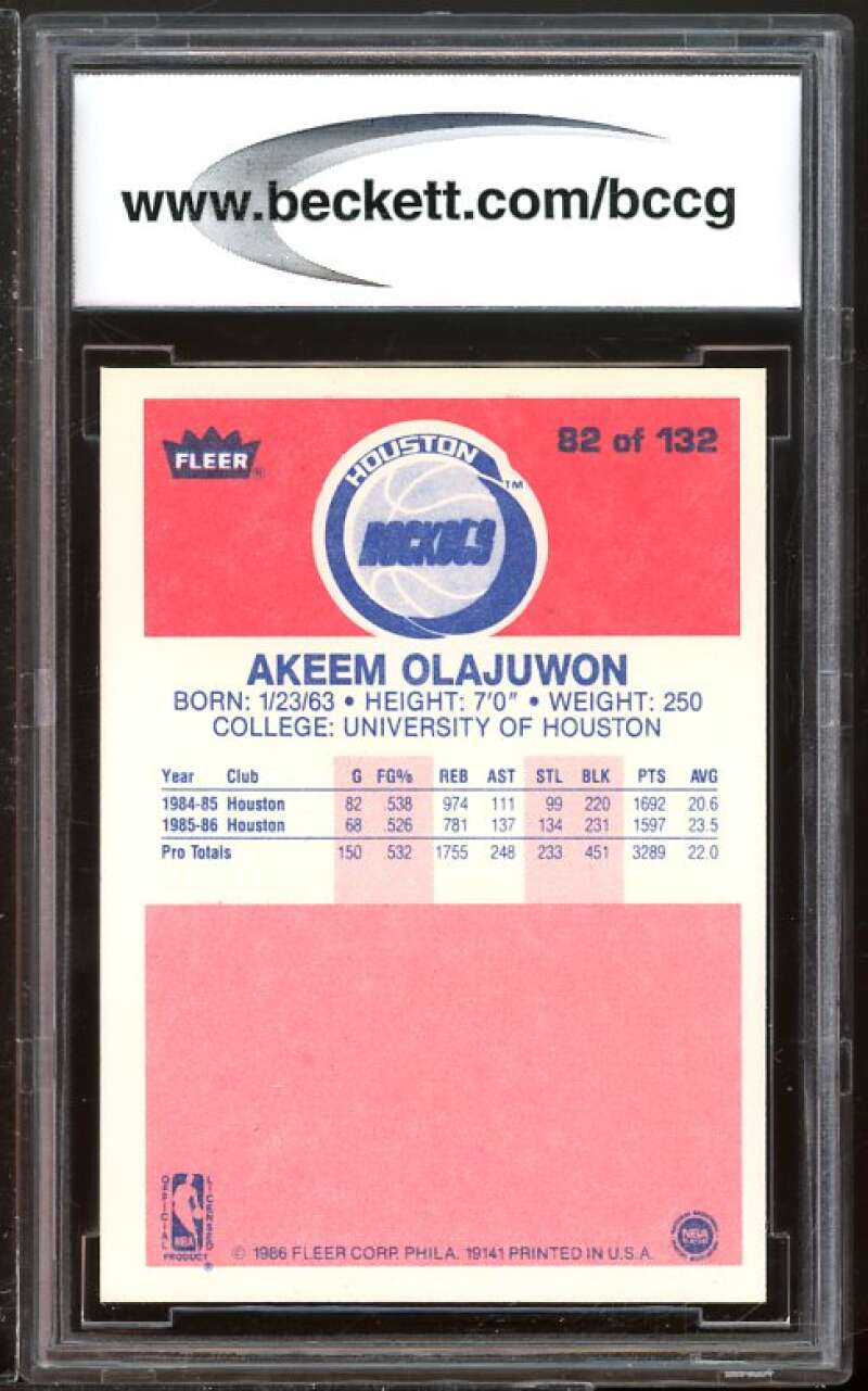 1986-87 Fleer #82 Akeem Olajuwon Rookie Card BGS BCCG 10 Mint+ Image 2